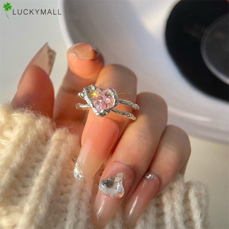 Nhẫn Bạc Đính Đá Zircon Hồng Ngọt Ngào Cho Nữ