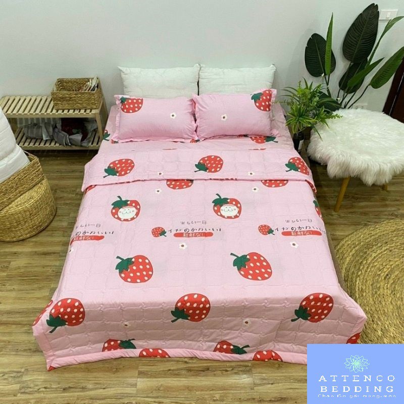 Chăn ga gối ❣FreeShip❣Chăn ga gối 5 món Cotton Poly chăn trần bông 3 lớp ,không bai không xù đường may thủ công