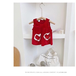 Set váy nhung đỏ cổ nơ bé gái