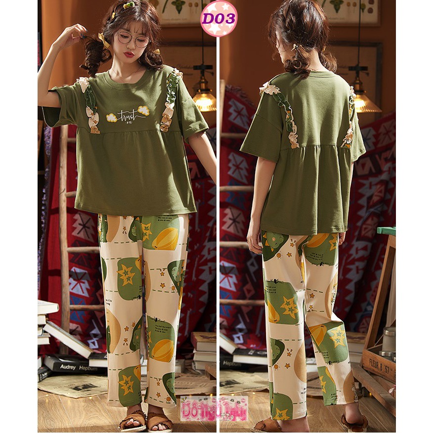 Bộ Ngủ Dài Mùa Hè Thun cotton mỏng mát D1 | BigBuy360 - bigbuy360.vn