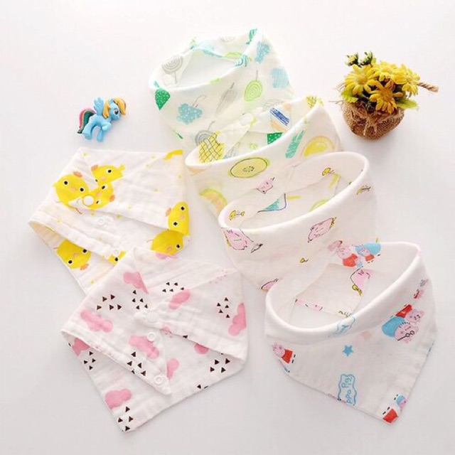 Set 10 khăn tam giác xô sợi tre siêu mềm có khuy bấm cho bé