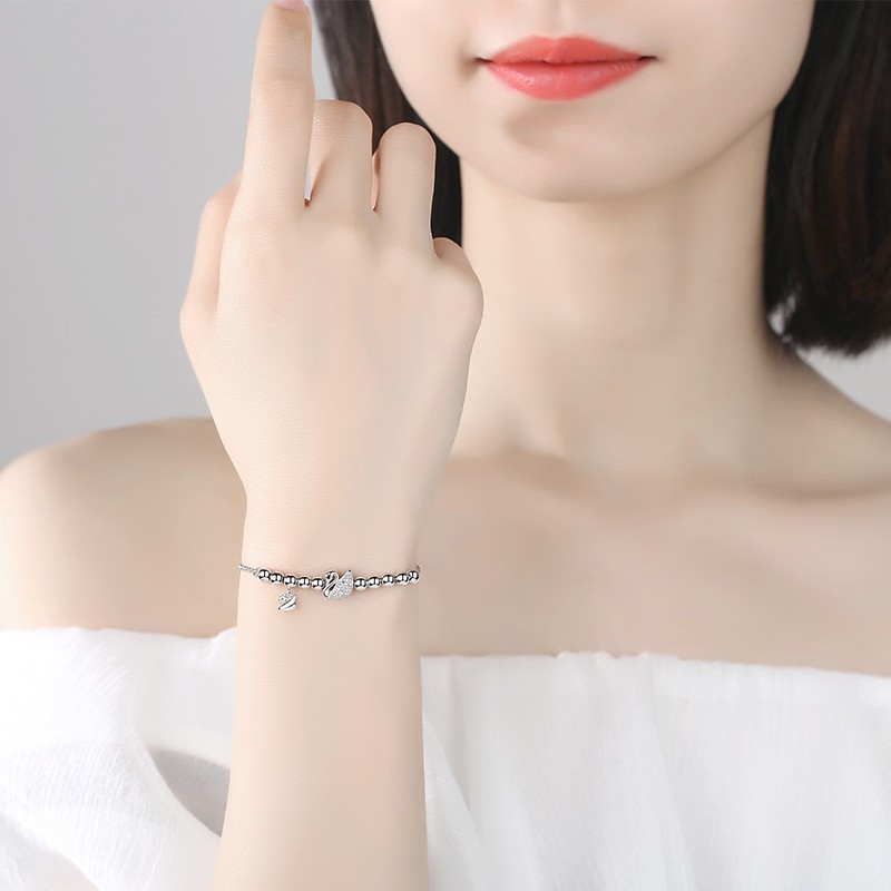Lắc Tay Nữ Bạc 925 Hình Thiên Nga Hạt Charm Tròn Nhỏ Xinh - L2549 - Bảo Ngọc Jewelry