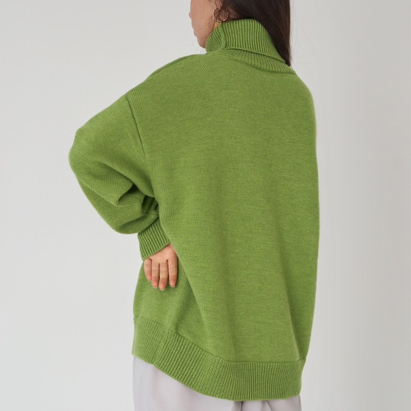 Áo Sweater Dệt Kim Tay Cánh Dơi Cổ Lọ Dáng Rộng Thời Trang Cho Nữ