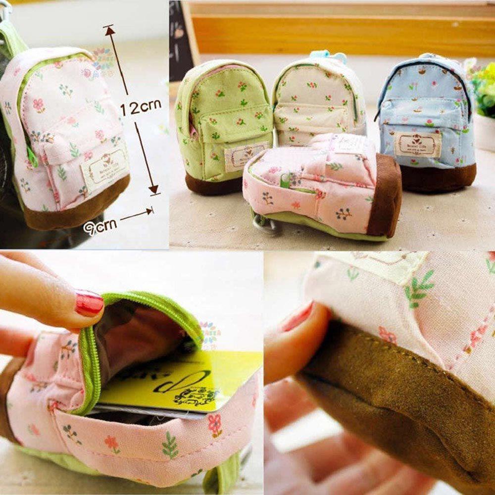 Túi Đựng Tiền Xu Mini Bằng Vải Canvas In Họa Tiết Hoa Dễ Thương Có Khóa Kéo Tiện Dụng
