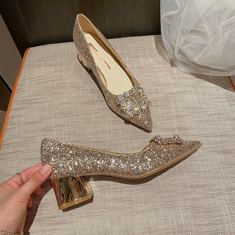 Giày Cao Gót Mũi Nhọn Đính Đá Thời Trang Cho Nữ