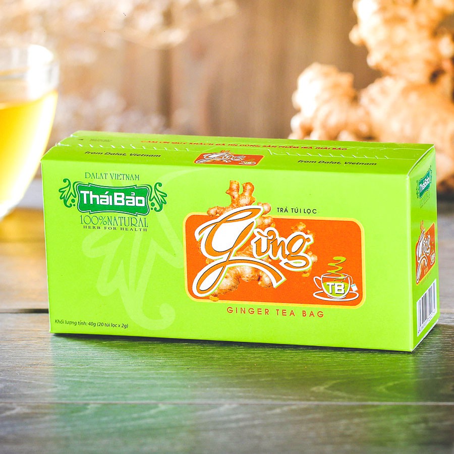 Trà gừng túi lọc, 20 tép, hộp, mẫu xanh, Thái Bảo | BigBuy360 - bigbuy360.vn