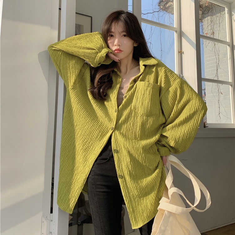 SUXI Áo Sơ Mi Nữ Tay Dài Dáng Rộng Phong Cách Vintage Hàn Quốc