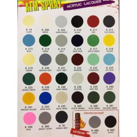 Sơn xịt ATM ĐỦ MÀU, MÀU NÀO CHƯA CÓ INBOX CHO SHOP NHÉ bán lẻ giá sỉ luôn!