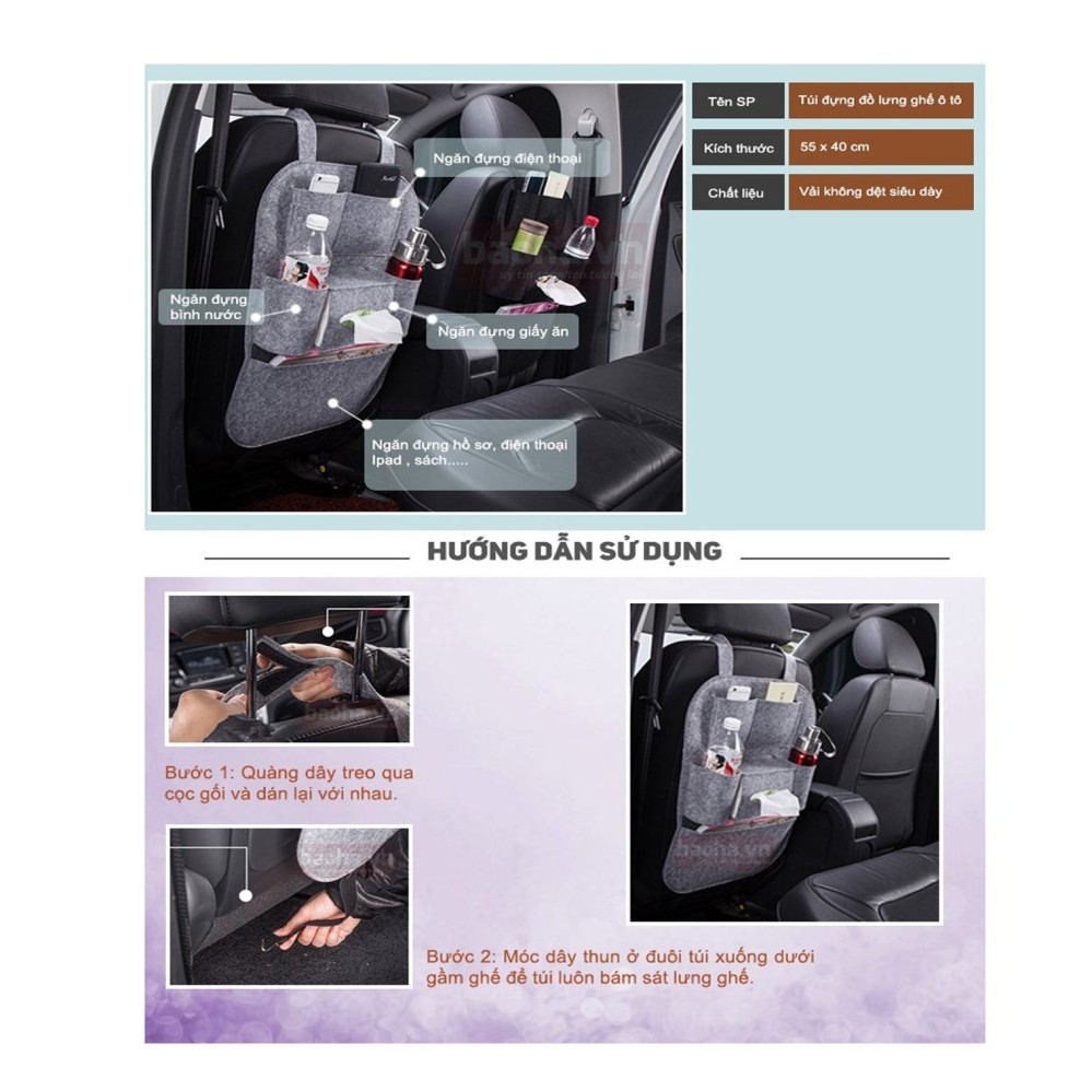 Túi treo lưng ghế ôtô chất liệu vải không dệt TI298 (Xám)