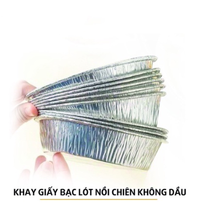 Set 10 Khay Giấy Bạc Lót Nồi Chiên Không Dầu, Bát Bạc Nướng Thực Phẩm Đường Kính 19cm