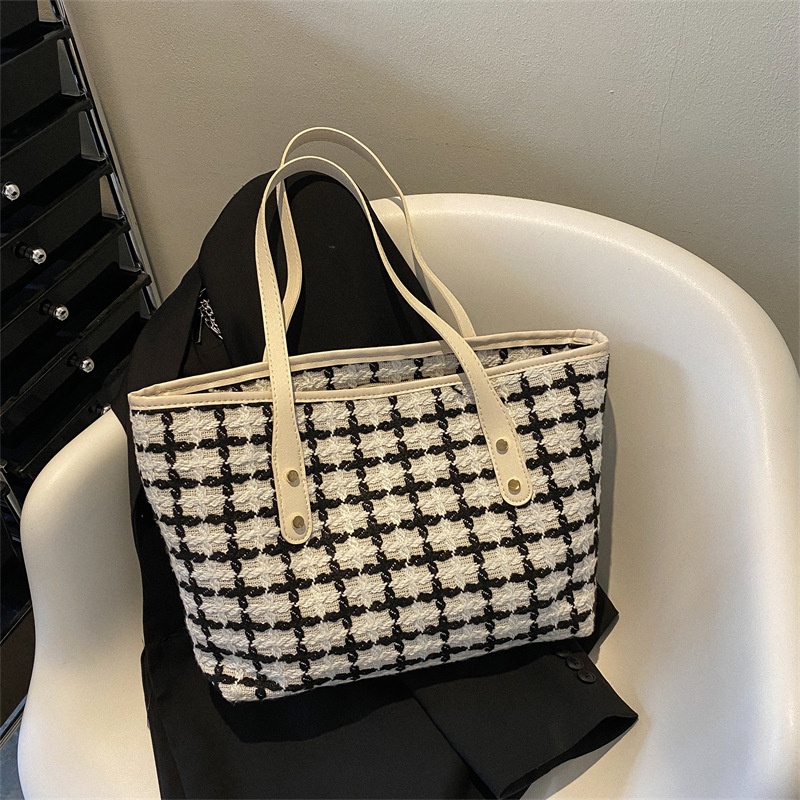 Túi Xách Tote Dệt Kim Sọc Ca Rô Thời Trang Sành Điệu