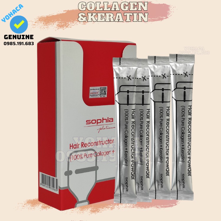 Hộp Bột collagen keratin Sophia phục hồi tóc nát pha hấp màu nhuộm  3G X 10