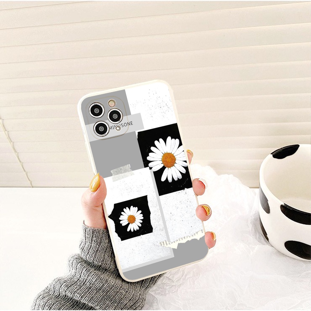 Ốp iphone - Ốp lưng iphone cạnh vuông Hoa cúc đen trắng dành cho ip 6 đến 14promax - ng069