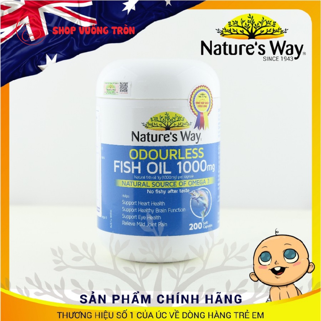 Viên Uống Dầu Cá Nature’s Way Odourless Fish Oil Tăng Cường Sức Khoẻ Tự Nhiên Không Mùi 1000mg