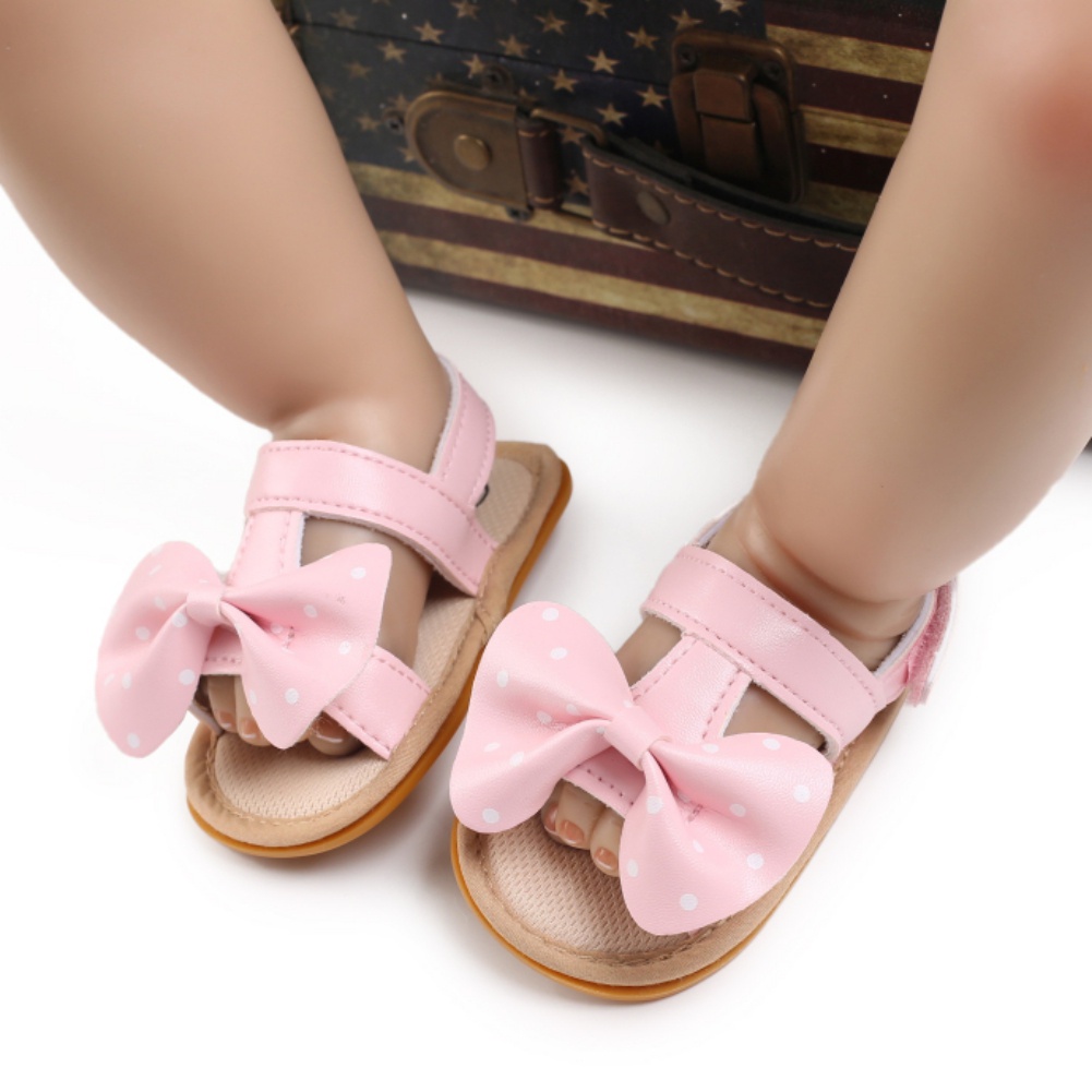 Giày sandal thắt nơ chấm bi chống trượt thời trang mùa hè cho bé tập đi