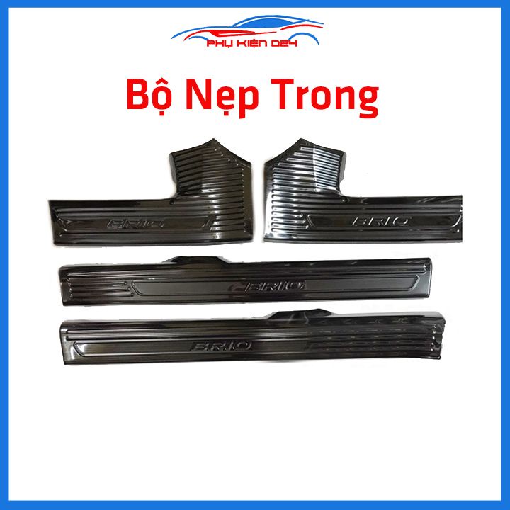 Bộ ốp bậc cửa trong ngoài nẹp bước chân Brio 2019 vân Titan chống trầy trang trí xe