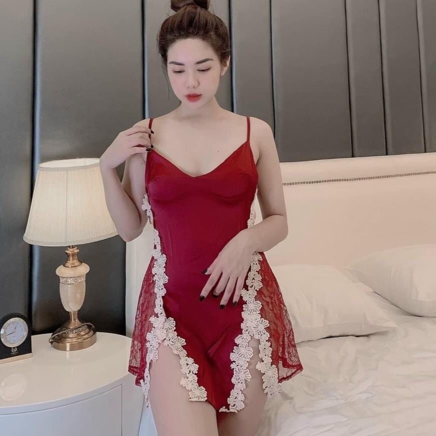 Váy ngủ sexy ren hông xẻ trước form ngắn gợi cảm
