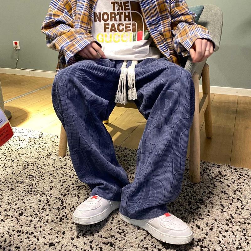 Quần ống rộng chất nhung in chữ phong cách hàn quốc thời trang mùa hè cho nam