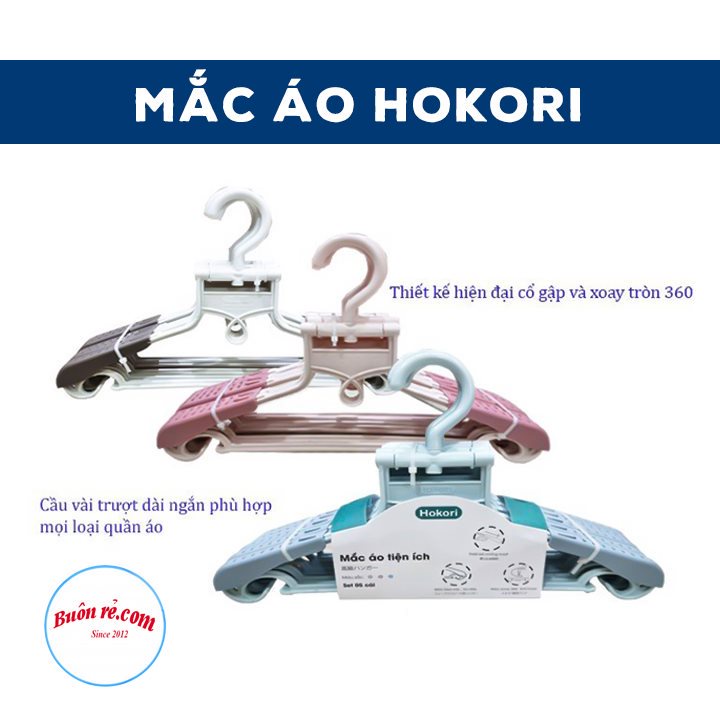 Set 10 móc treo quần áo người lớn Hokori cao cấp (2832) nhựa Việt Nhật -Mắc nhũ treo quần áo, móc phơi đồ  -br01461-1