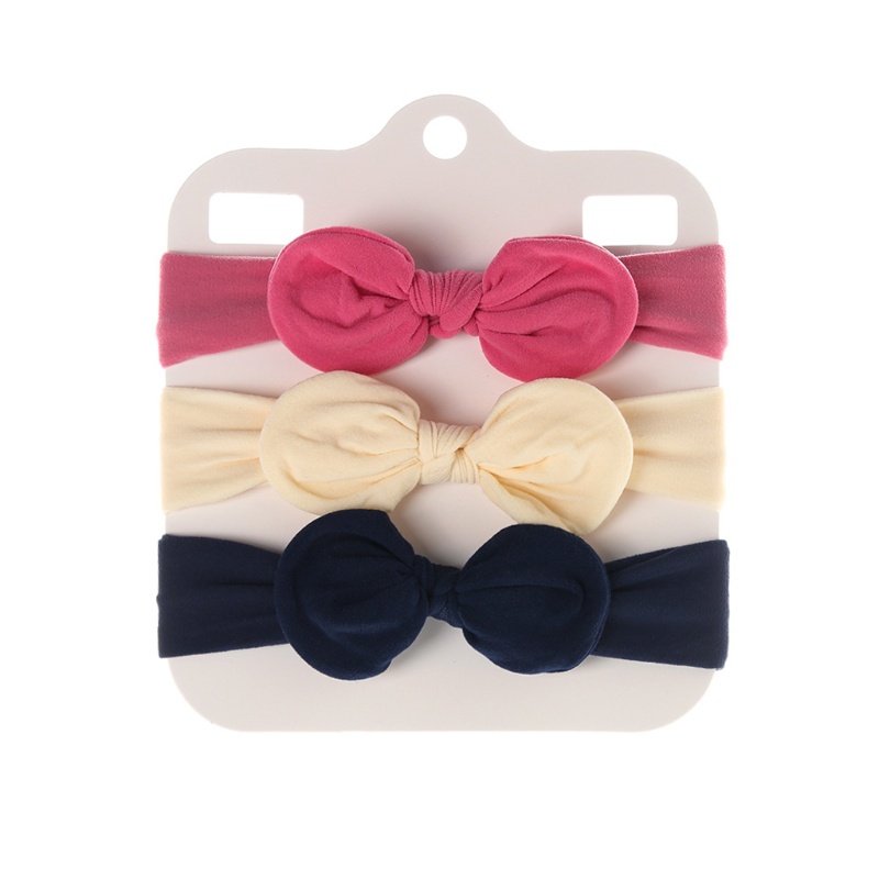 Bộ 3 Băng Đô Nơ Bằng Nylon Mềm Co Giãn Màu Trơn Cho Bé Gái