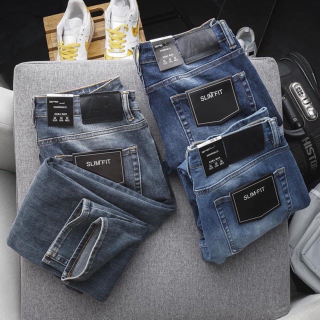 Quần Jean nam ống ôm ZR xanh wax xuất dư - co giãn Hải An Jeans