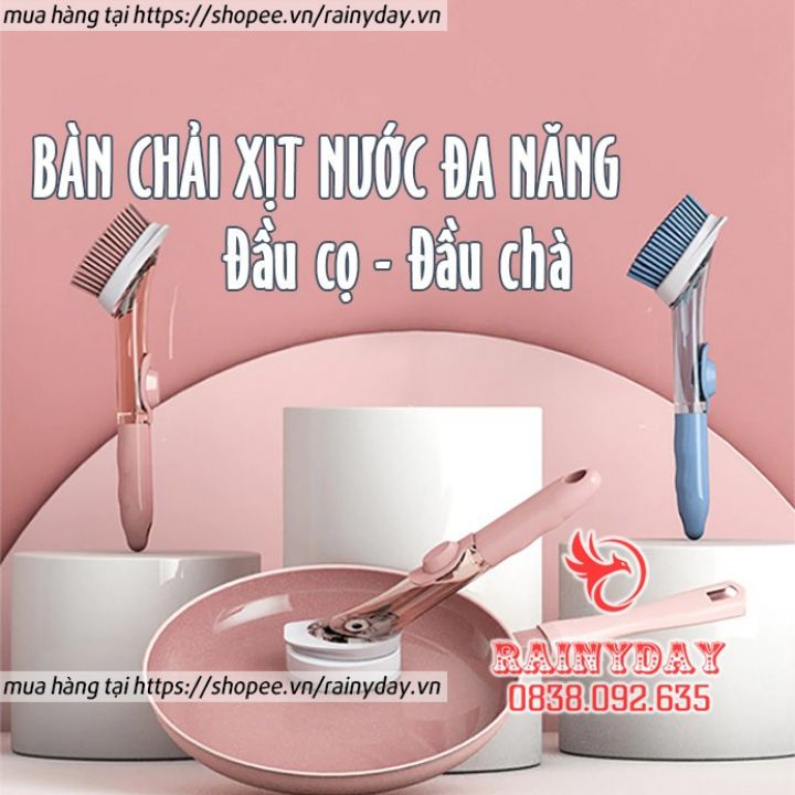 Cây chổi cọ rửa chén bát xoong nồi nhà bếp thông minh đa năng bàn chải nhựa cán dài xịt nước