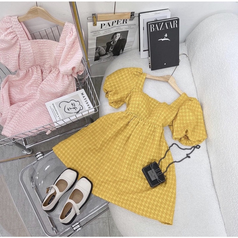 ĐẦM BBD GẤM XỐP  CỔ VUÔNG TAY BỒNG ✨