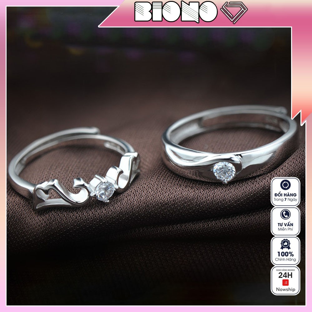 Nhẫn đôi đính đá giá rẻ nam nữ tình yêu đẹp bạn thân NB04