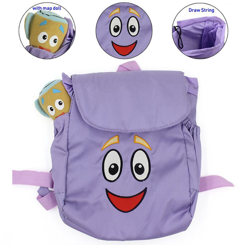 Dora the Explorer Nylon Backpack Preschool Bag &amp; Map Plush Doll Christmas Gift