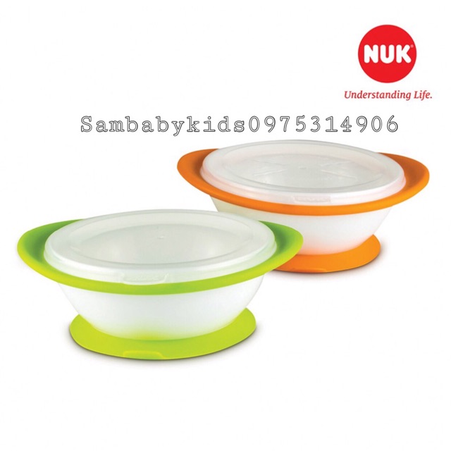 Bộ 2 Bát Ăn Chống Đổ Có Nắp đậy Nuk Chính Hãng Nhập Khẩu Đức