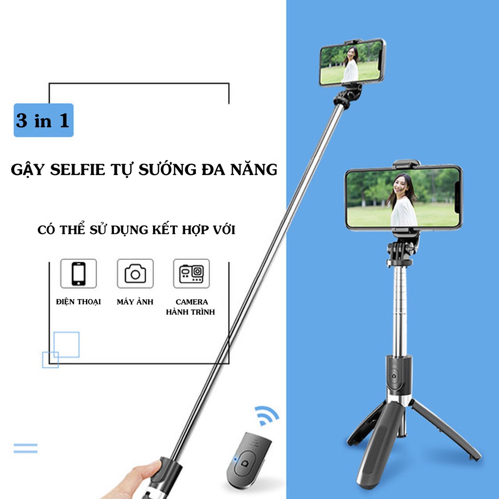 Gậy selfie L02 kiêm giá đỡ cho điện thoại có điều khiển từ xa kết nối Bluetooth 3 trong 1