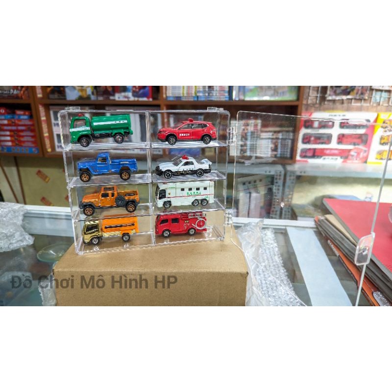 Hộp mica đựng xe mô hình 1:64, mở nắp chống bụi trưng bày