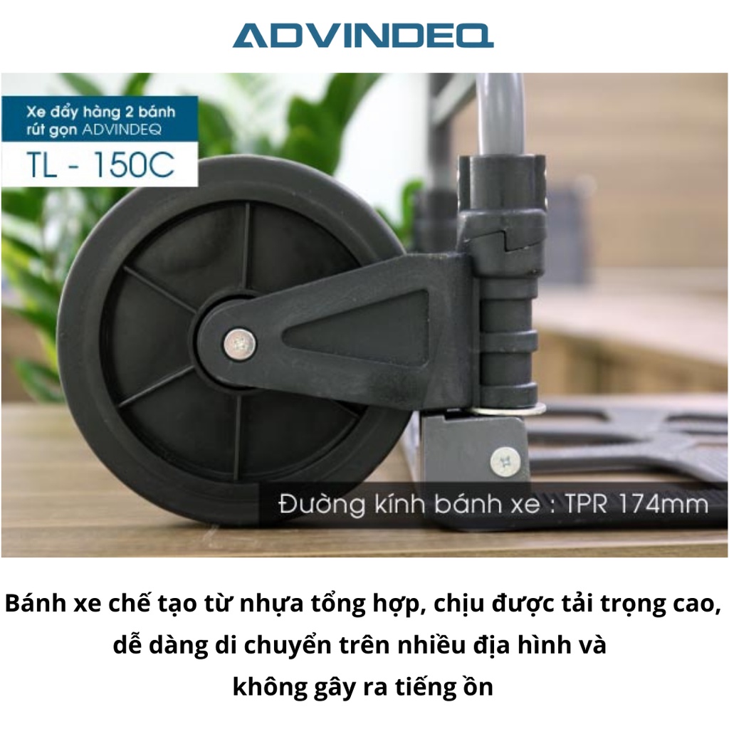 Xe Đẩy Hàng 2 Bánh Gấp Gọn ADVINDEQ TL150C, tải trọng 150kg, bảo hành 12 tháng toàn quốc