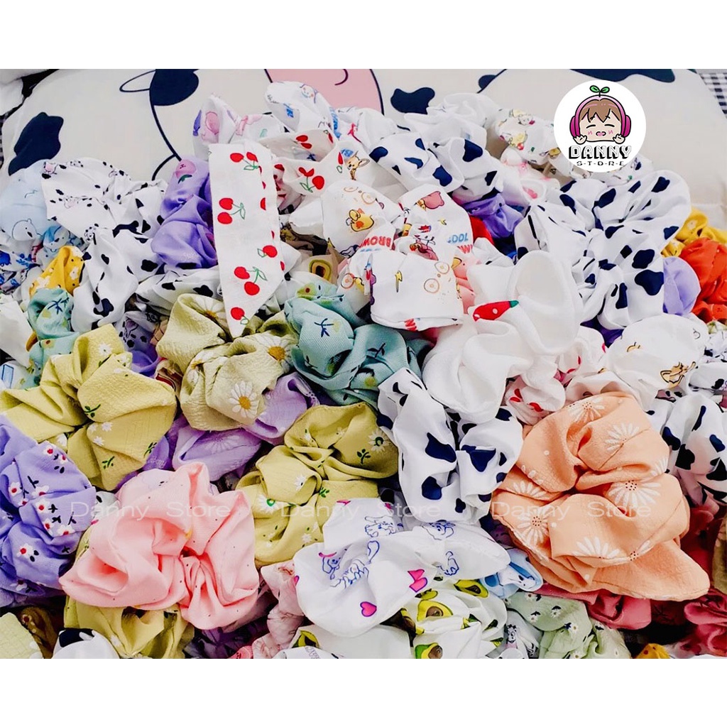 Dây buộc tóc Scrunchies họa tiết, Cột tóc Scruncies nhiều màu xinh xắn
