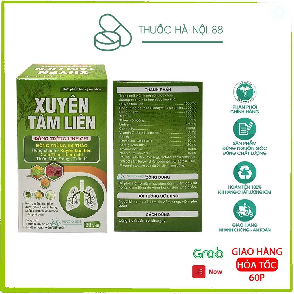 Xuyên tâm liên đông trùng hạ thảo, đông trùng linh chi Thymomodulin giảm ho, đau rát họng, khản tiếng,viêm phế quản