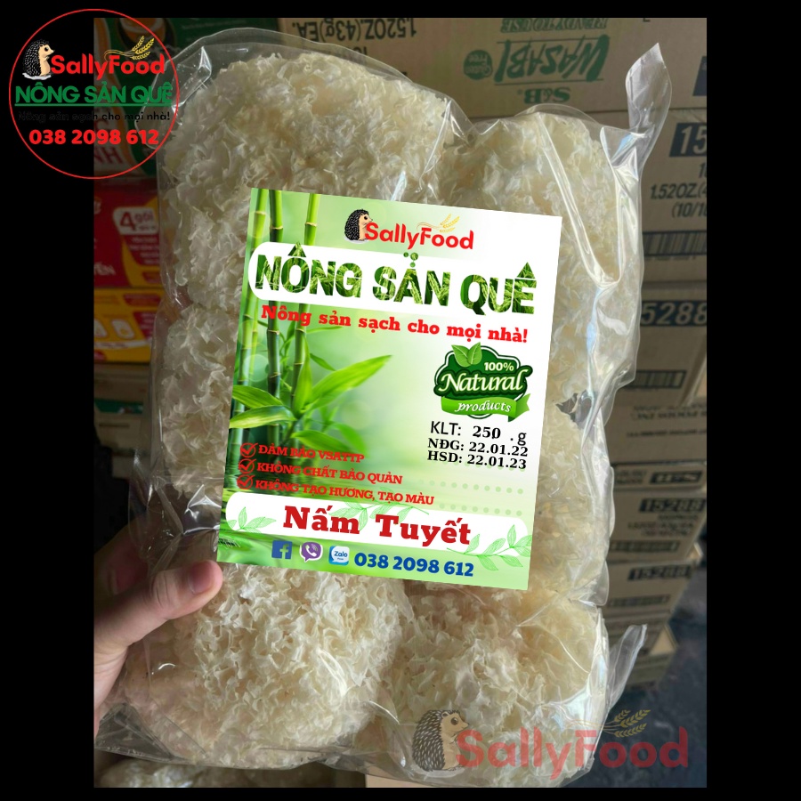 Nấm Tuyết Khô Nguyên Bông SallyFood 125g  Loại 1 To 30-40g/Bông – Nấu Chè, Soup, Salad - Nông Sản Quê