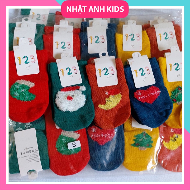 Tất chống trượt hoạ tiết Noel, cổ thấp cho bé trai &amp; bé gái 0 - 2 tuổi