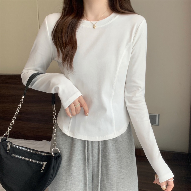 IELGY    Áo Thun Tay Dài Dáng Ôm Màu Trắng Thời Trang Cho Nữ