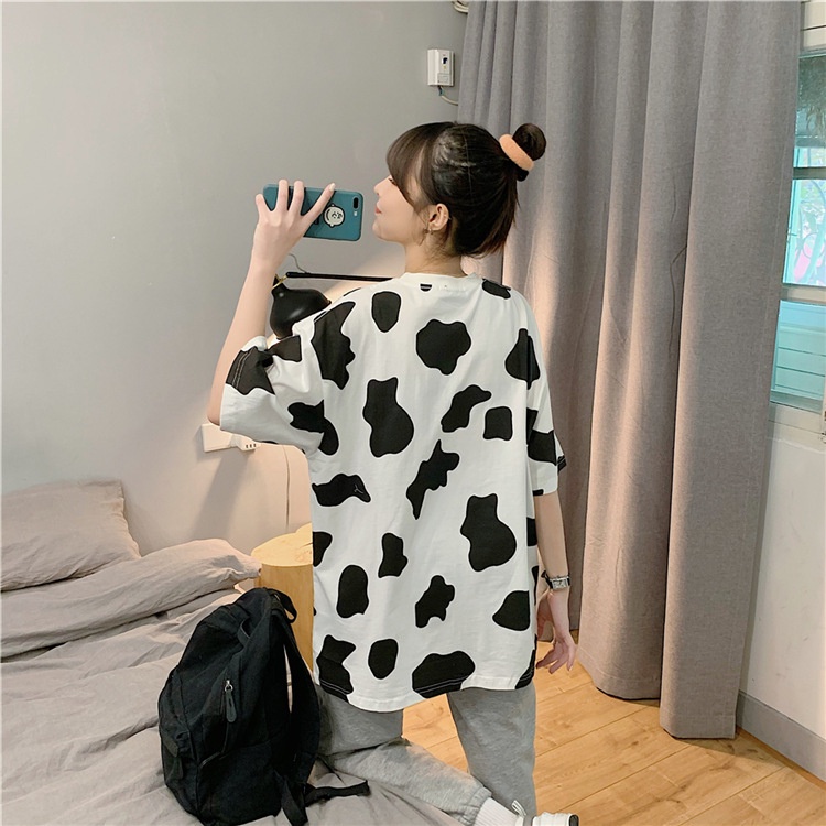 Set bộ quần dài ống bom bo chun phối áo phông unisex bò sữa phom rộng tay lỡ Đồ mặc nhà quần jogger nỉ