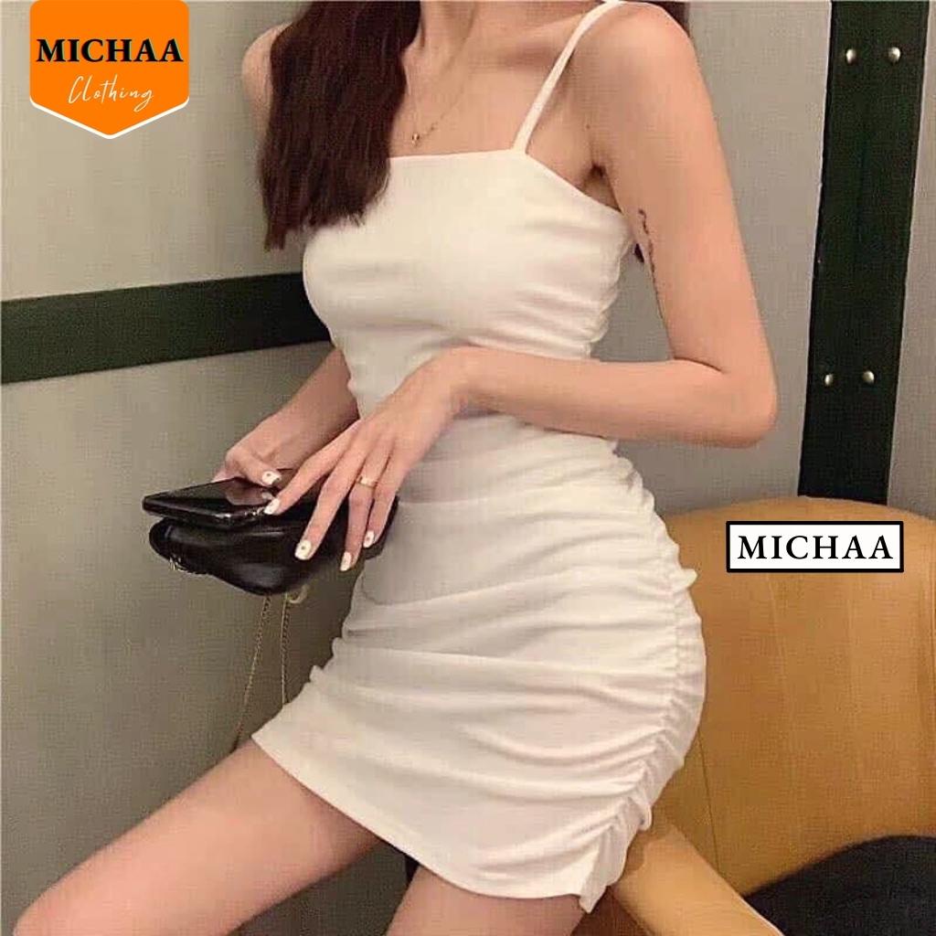Đầm Váy Body 2 DÂY NHÚN Nữ Thun Cotton Kiểu Basic Ôm Gợi Cảm - MICHAA