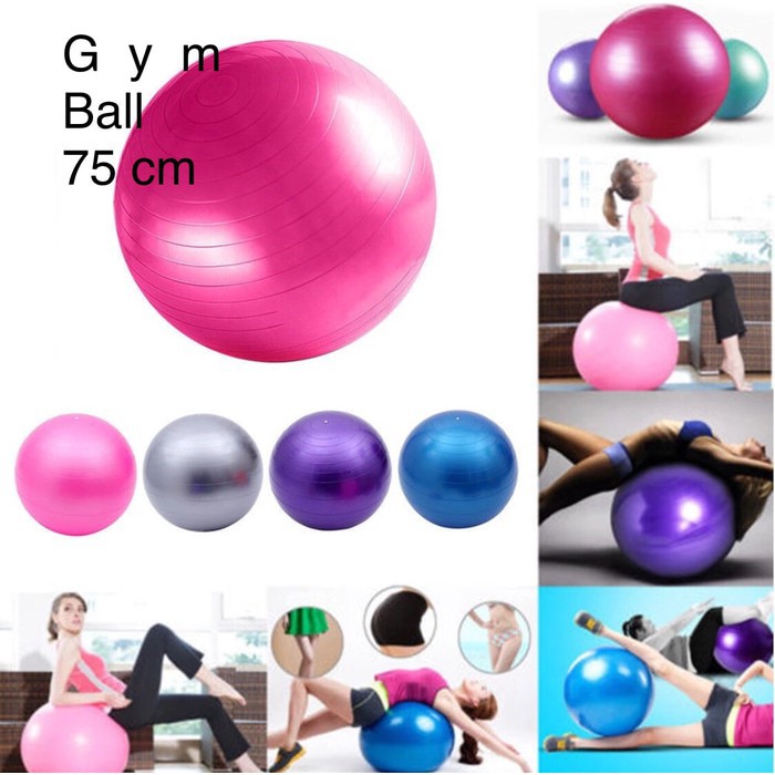 Bóng Tập Yoga 75cm Loại Trơn Cao Cấp Dày 2mm Siêu Bền Chống Nổ Tặng Kèm Bơm YO39