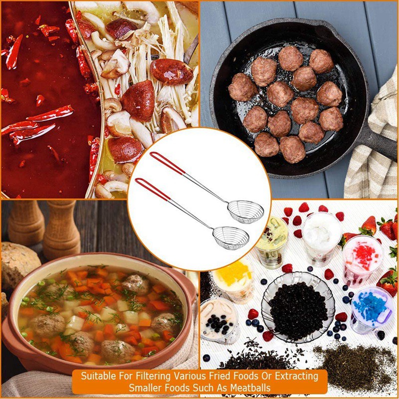 8Pcs Stainless Steel Spider Strainer Spoon Small Wire Skimmer Colander with Handle for Hot Pot, Tortellini