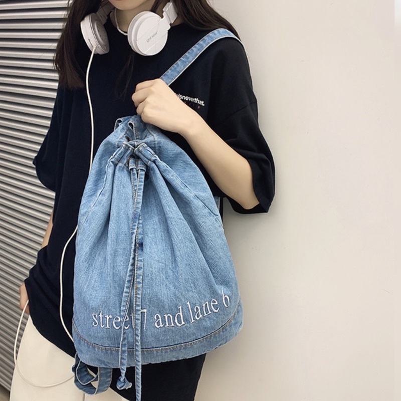 Balo rút dây size to vải jean dày dằn 2 màu đậm nhạt siêu đẹp ♥️