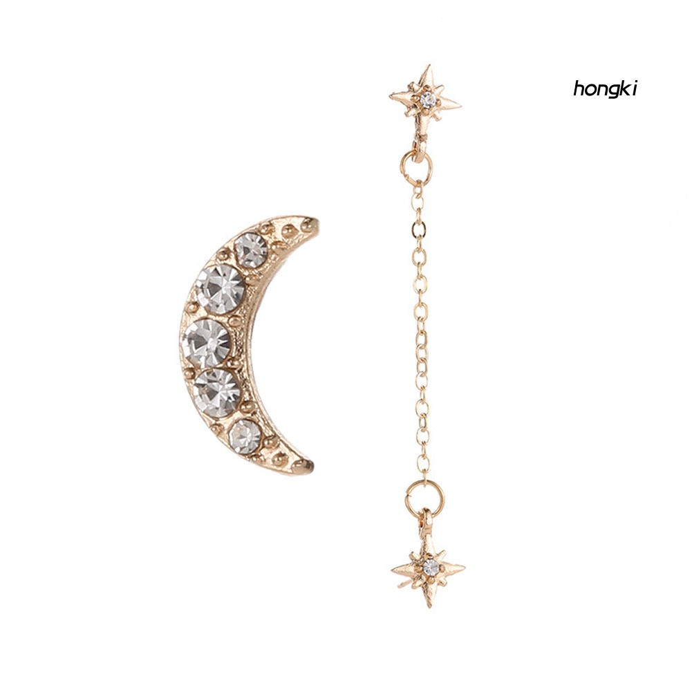 (Hàng Mới Về) Set 2 Khuyên Tai 3 Lỗ Hình Mặt Trăng Ngôi Sao Thời Trang Cho Nữ