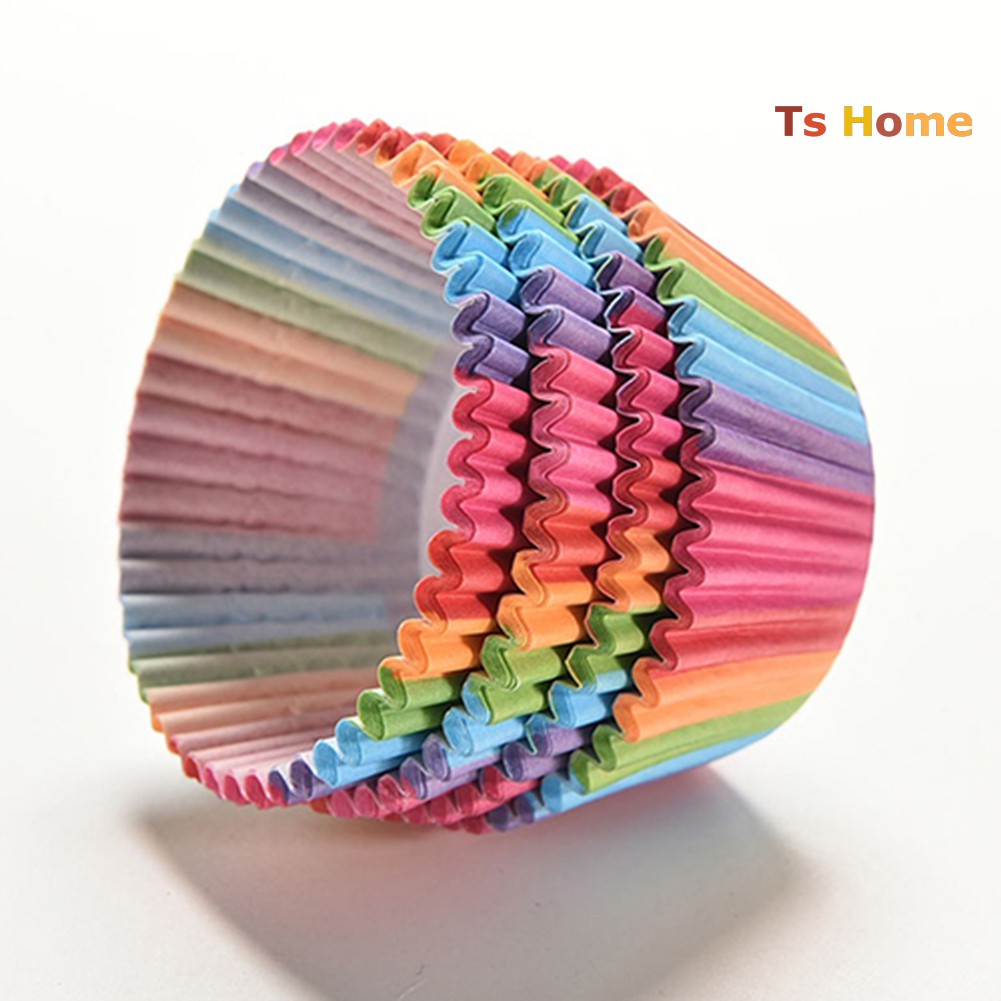 Set 100 Cốc Giấy Làm Bánh Cupcake Màu Sắc Cầu Vồng Xinh Xắn
