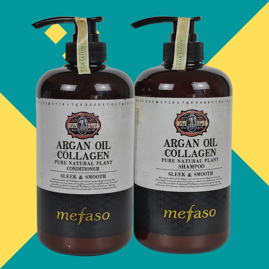 Dầu Gội Đầu Mefaso Argan Oil Collagen Mềm Mượt Phục Hồi Dưỡng Ẩm Xả Lưu Hương 850ml MPQO