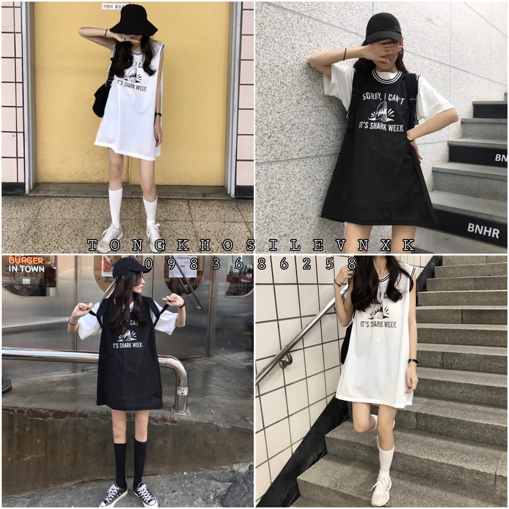 SET ÁO TANKTOP CÁ MẬP ĐEN TRẮNG - GILE SHARK HOT
