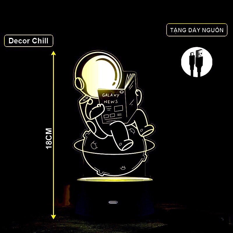 Đèn led 3D 16 Màu Remote Điều Khiển để bàn trang trí decor phòng ngủ hình anime, phi hành gia, spaceman