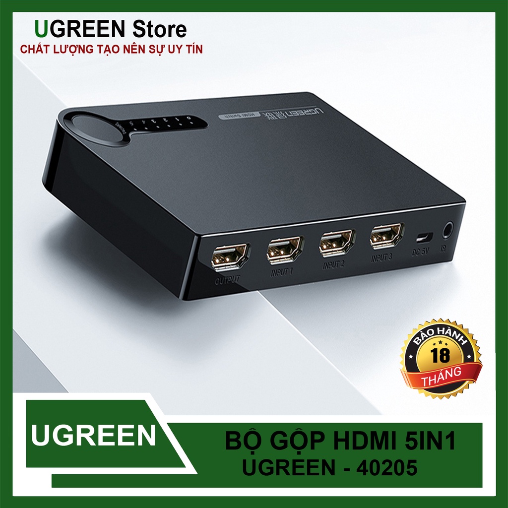 Bộ Gộp HDMI 5 Trong 1 có điều khiển từ xa Chính Hãng UGREEN 40205