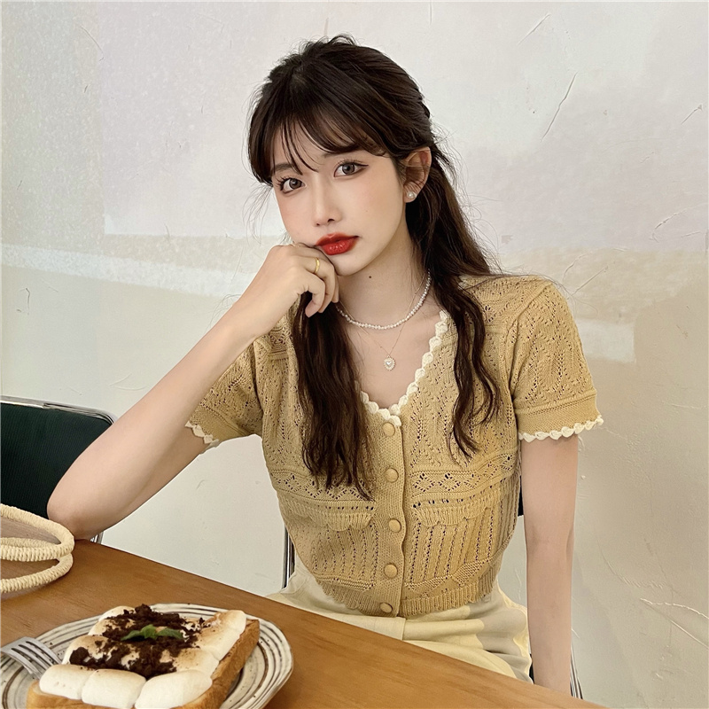 Áo Thun Cardigan Tay Ngắn Cổ Chữ V Dáng Rộng Phong Cách Hàn Quốc Cho Nữ | BigBuy360 - bigbuy360.vn